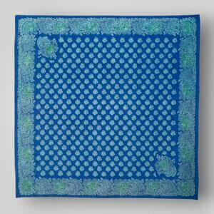 Vintage French Cotton Scarf Rouen Pattern Blue Green Musée de l’Impression